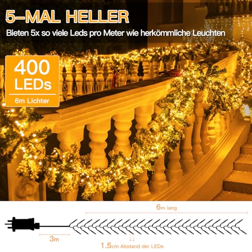 Ollny 6m Lichterkette außen 400 LEDs, Lichterketten mit 8 Modus und Timer, Cluster Lichterkette outdoor IP44 wasserdicht mit Stecker… – Ansicht 3