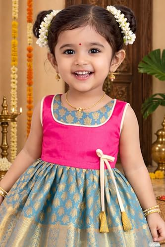 Image of TotzTouch Baby Girl Ethnic Wear Dress | Traditional South Indian Pattu Langa for Girls