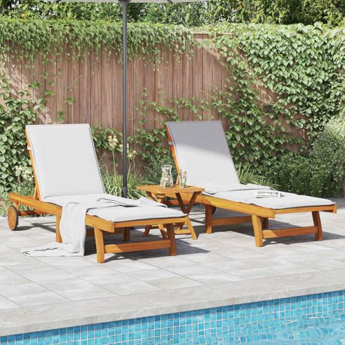 SooIarix Hamacas de 2 piezas de madera maciza de acacia con ruedas, tumbona de jardín ajustable, resistente a la intemperie, juego de muebles de jardín para terraza y balcón, cómoda silla de camping