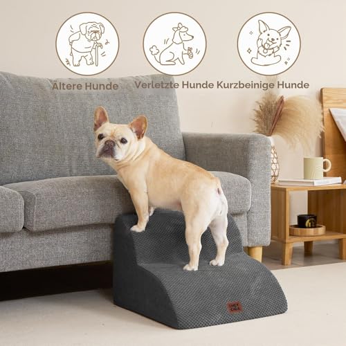 EHEYCIGA Hundetreppe für Kleine Hunde 30 cm Hoch, 2 Stufen, Grau