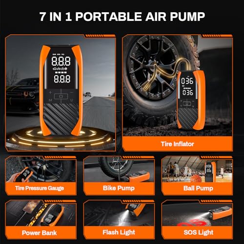 Foto de Inflador de neumáticos K1, compresor de aire portátil, bomba de aire inalámbrica 4 veces más rápida de 20000 mAh con medidor de presión, inflador de neumáticos inalámbrico de 150 PSI, bomba de (imagen 7)