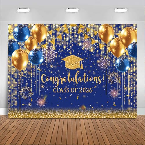 Fondo graduación azul y dorado 7x5ft Mocsicka miniatura 1
