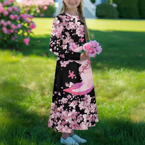 Girls Long Sleeve Dress 5-14 Y A Line Dress Toddler Sweet Swing Twirly Dress3