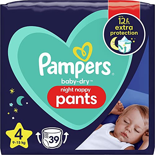 Pampers - Baby-Dry Nachtwindeln Größe 4, 39 Windelhose für 9kg-15kg,...