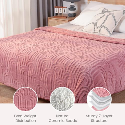 Image of Sherpa Fleece Adult Weighted Blanket Great for Sleep, 15 lbs Dual Sided Soft Fuzzy Heavy Blankets for Couch Bed Sofa, Cozy Warm Arched Jacquard Throw for Winter (Apricot Pink, 48 inch x 72 inch, 15 Pounds)