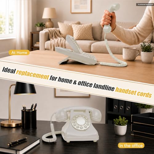 Image of Comtrue Phone Cords for Landline, 2-Pack, Telephone Handset Cords | Ivory, Universally Compatible, Tangle-Resistant, Noise-free, Go-to Length, Ideal for office & home