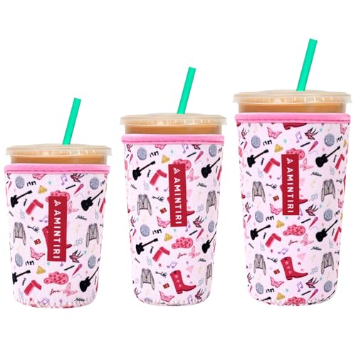 Image of 3 Pack Reusable Sleeve for Iced Coffee Cup, Coffee Neoprene Sleeve for Iced&Hot Drinks, Coffee Sleeve Compatible with Starbucks, Dunkin Coffee Cup. (On Tour Pink)