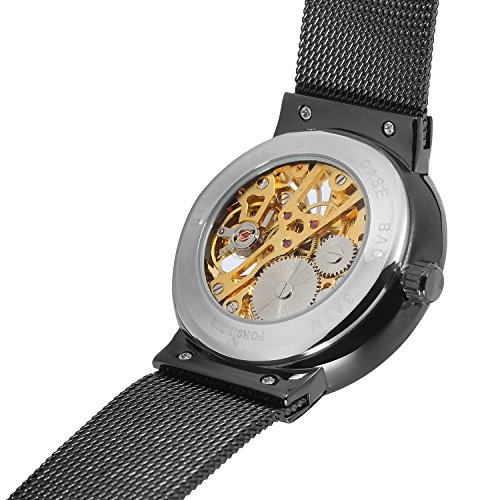 Image of FORSINING Men's Popular Mechanical Hand-Wind Ultra Thin Stainless Steel Bracelet Mesh Skeleton Watch