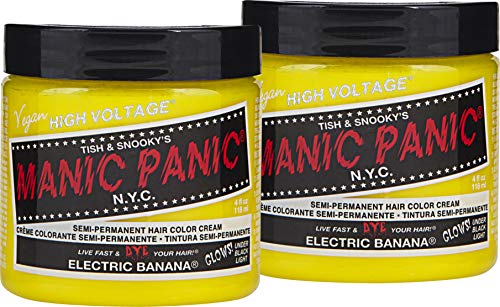 Manic Panic Electric Banana Hair Dye - Classic High Voltage - (2PK) Semi-Permanent Hair Color - Bright, Neon Yellow Hair Dye Glows in Blacklight - Vegan, PPD & Ammonia-Free For Coloring Hair