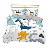 DMHunt Dinosaur Soft Microfiber Cartoon Bedding Set Boys Kids Teens Adult Girls Duvet Cover Set with Pillow Shams Lightweight Home Textile Child Bed Set,Queen