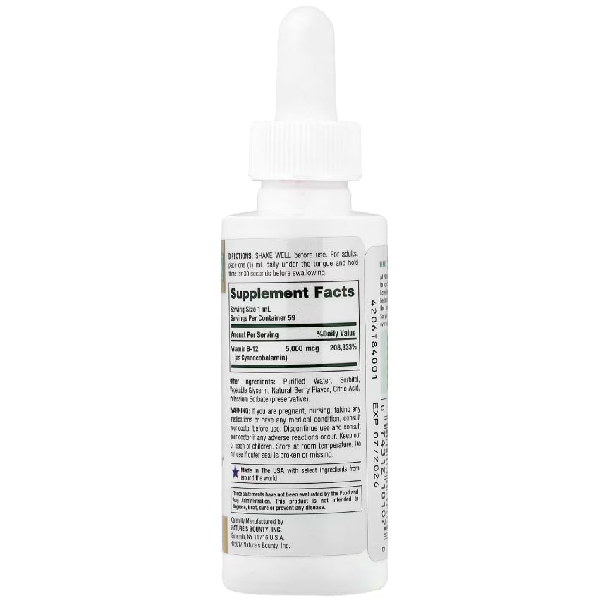 Nature's Bounty, Super Strength B-12, 5000mcg, 2 Oz (Pack of 2) - image 3