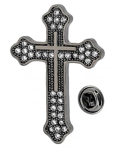 Image of Women's Cross Brooch Lapel Pin Faith Fashion Jewelry | Classic cross tie tack lapel pins. Decorative jewelry accessories for women's dresses, scarves, suits and church events
