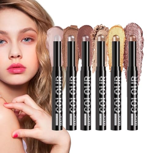 Set de palas de sombra de ojos: bolígrafos de maquillaje de crema de crema brillo de 6 colores con efecto de brillo | Sala de ojos destacada a prueba de agua de larga duración | Lápiz