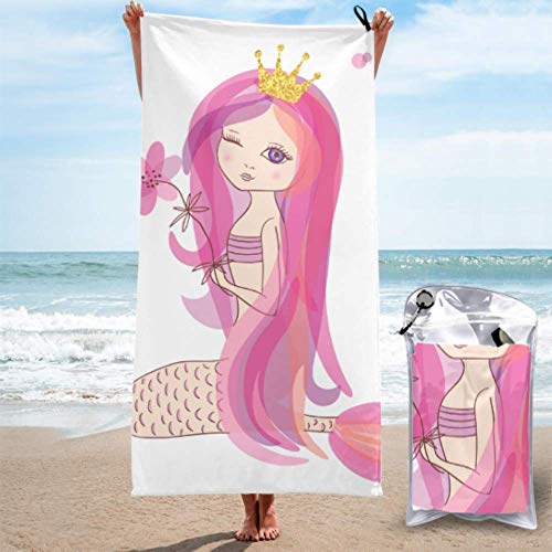 Toalla compacta de secado rápido Sirenita linda con animales marinos Toalla de playa para...