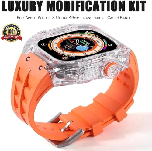 Kit modification luxe Apple Watch Ultra boîtier transparent et bracelet caoutchouc fluor 49mm - 2