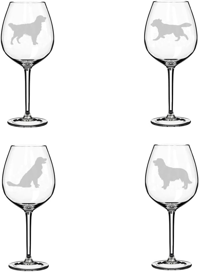 MIP Set of 4 Wine Glass Goblet Golden Retriever Collection (17 oz Stemless)