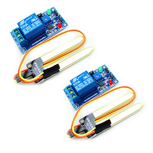 Hailege 2pcs LM393 12V Soil Moisture Relay Module Soil Moisture Sensor with Soil Moisture Probe Dupont Wires for Smart Car Arduino