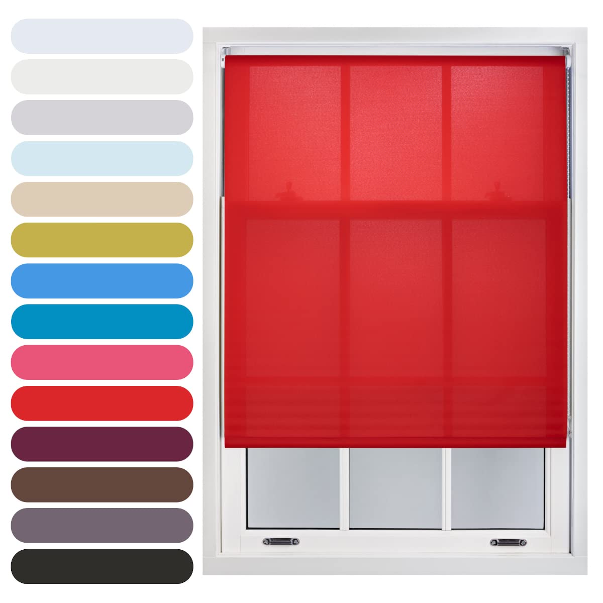 FURNISHED Daylight Roller Blind Trimmable Blinds Window Shade - Easy Install Non-blackout Fabric Complete Roller Blind Kit for Kitchen Living Room Bedroom, Red, 230W x 210H cm