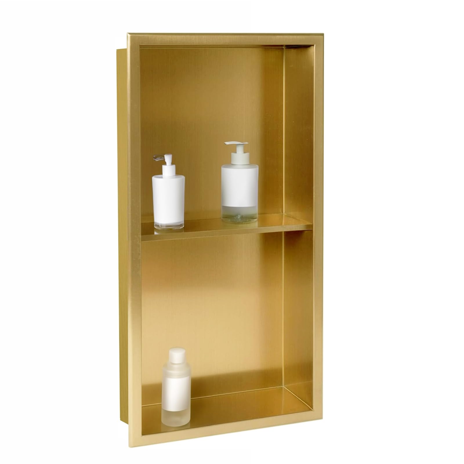 SaniteModar Shower Niche, Stainless Steel Shower Niche 12" X 24" No Tile Needed, Recessed for Bathroom Storage, Brushed Gold Double (Brushed Gold, 12x24,Double)