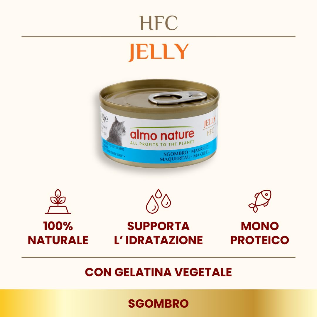 Almo Nature HFC Jelly - Alimento Umido per Gatti Adulti - Sgombro - Human-Grade, Gluten-Free, Monoproteico - 70g (Confezione da 24)