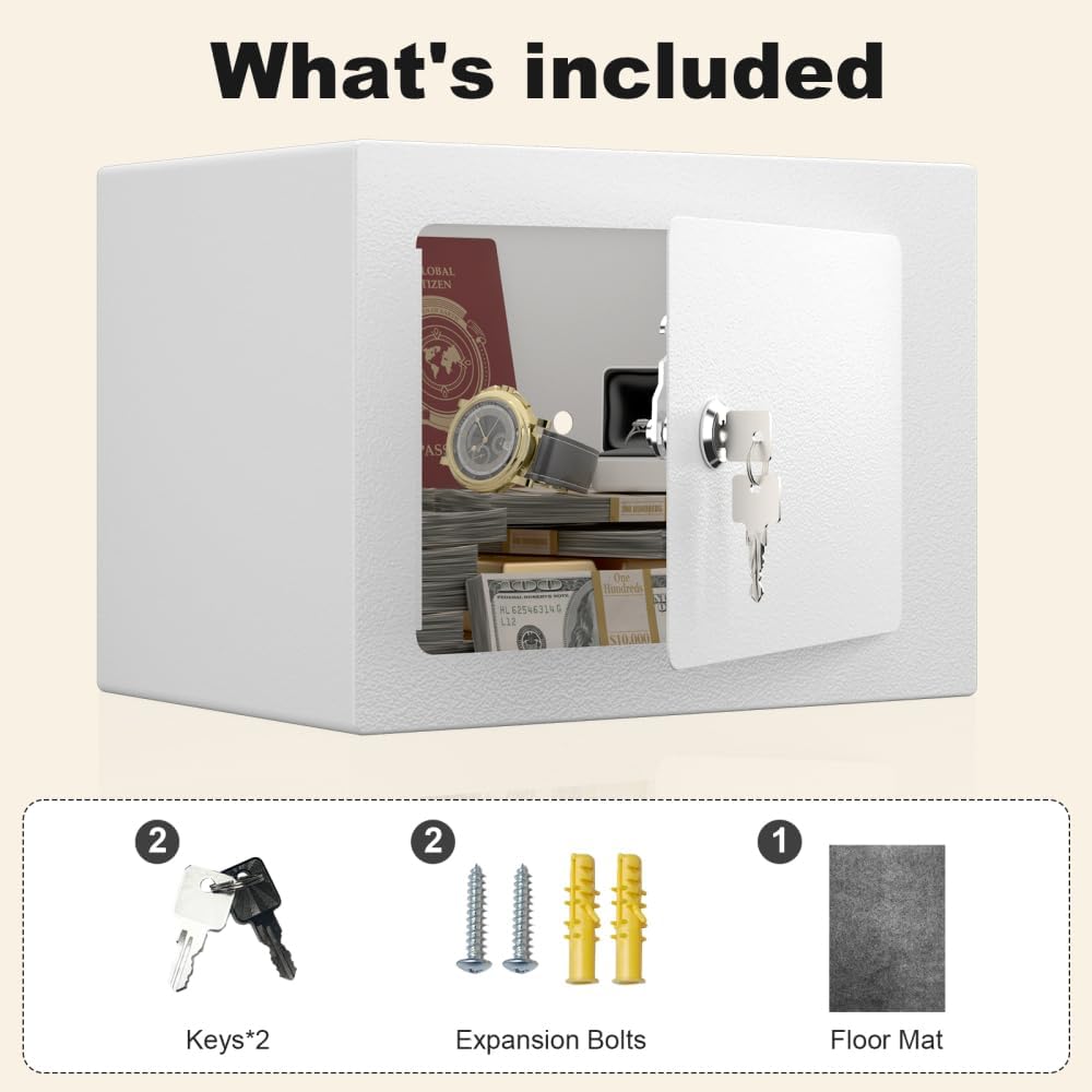 Home Safe Fireproof Waterproof, Digital Home Security Safe Box with Programmable Keypad and Spare Keys, Document for Money Firearms Medicine Valuables (17E-F-KEY-WHITE)