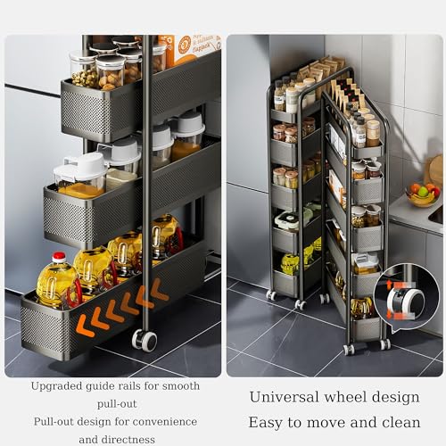 Cupboard Gadgets wąski wózek do przechowywania w łazience i kuchni – oszczędzający miejsce organizer z 3-5 poziomami do małych pomieszczeń