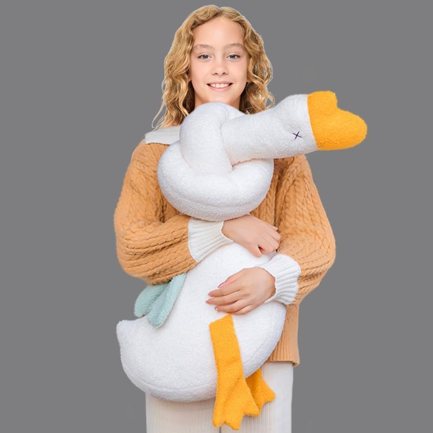 Long Neck White Goose Stuffed Big Pillow Ultra-Soft Plush Swan with Long Neck,Cuddly Long Duck Plushie Cushion Decor Gifts/55''