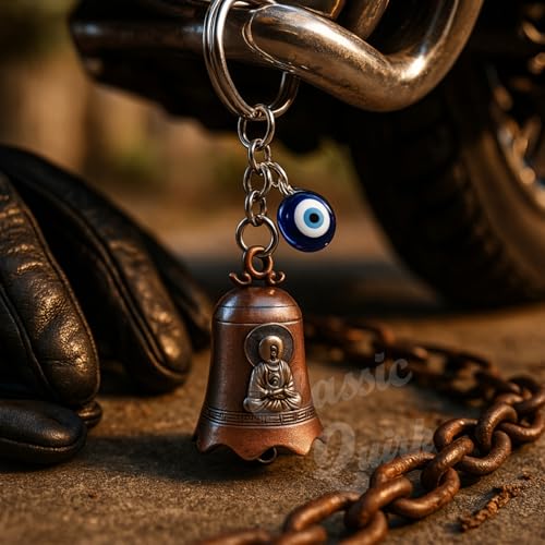 Image of Evil Eye Hooked Guardian Bell Keychain - Protective Lucky Charm Bell with Clip Hook for Bike, Car, Key & Bag | Spiritual Good Luck Talisman Gift