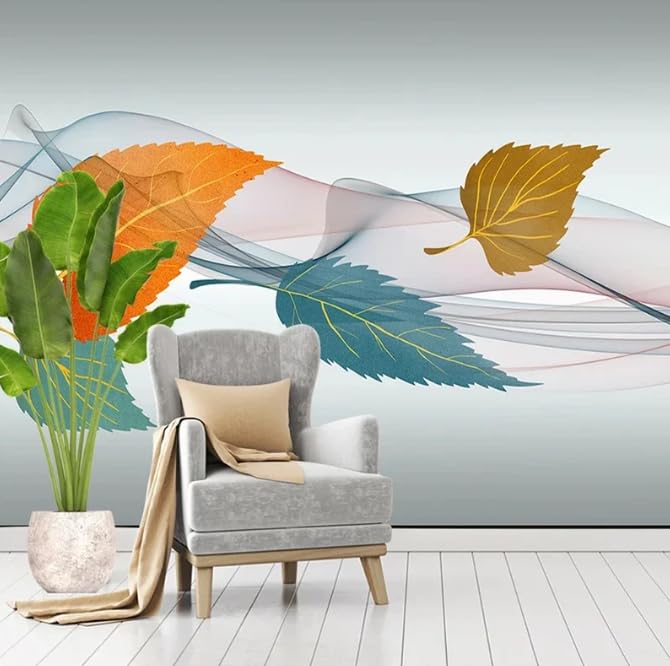 Papier peint mural Feuilles d’or 3D pour masquer un mur vide de salon