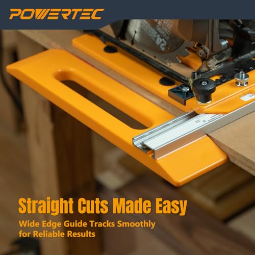 Image of POWERTEC Circular Saw Guide Rail System - Rip-Cut Edge Guide Track for Straight Cuts in Plywood, Sheet Goods & Panels - Fits Left & Right Circular Saws - Portable Cutting Jig for Woodworking (72093)