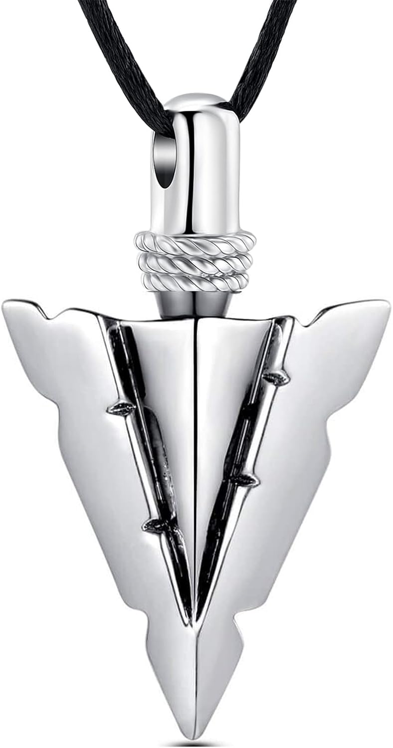 Imrsanl Cremation Jewelry for Ashes Stainless Steel Urn Pendant Necklace for Mens Boys Cool Spearpoint Arrowhead Memorial Keepsake Ash Jewelry