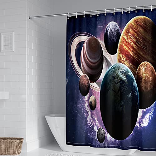 Rideau douche polyester 165x200cm bleu orange avec crochets - 2