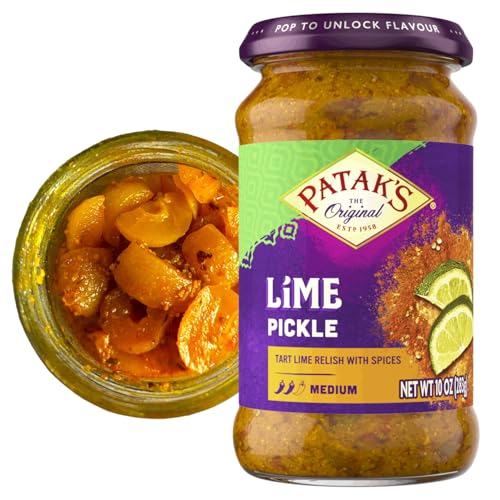 Patak’s Medium Lime Pickle - Authentic Indian Relish w/Lime Dices, Mustard Seeds & Aromatic Spices - Perfect for Sandwiches, Curries & Cold Meats - Indian Pickle - 10oz Jar (Pack of 1)
