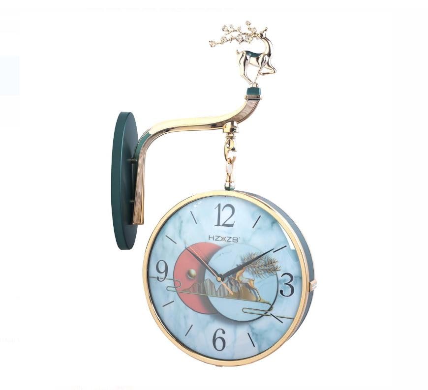 Image of Double-Sided Clock, Wall Hanging,Wall, Outdoor, Antique Double-Sided,Store, Shop, Cafe, Table, Interior, West Coast (W9 Green)