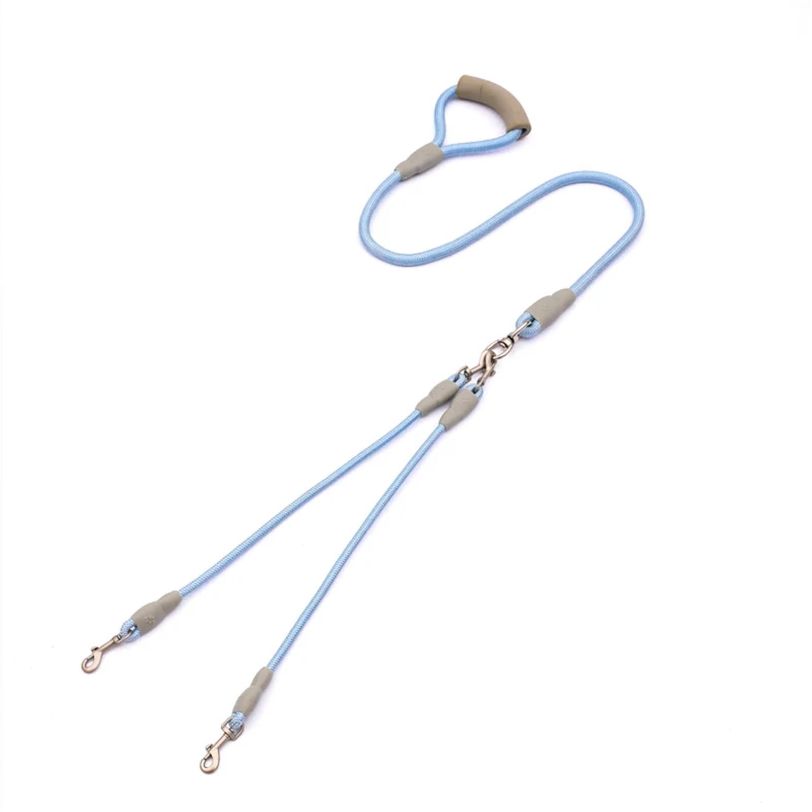 Guinzaglio doppio per 2 cani, 360°, anti-groviglio, guinzaglio riflettente in nylon blu