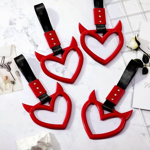 Image of 4 Pieces Heart Handle Keychains Car Accessory Heart Hand Strap Drift Charm for Car Interior Exterior Decoration(Red,Devil)