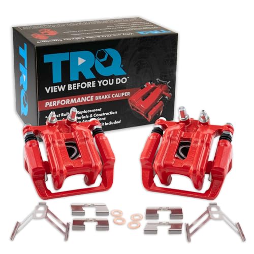 Image of TRQ Performance Rear Driver and Passenger Side Brake Caliper Set Caliper Brackets Hardware Compatible with 07-12 Acura RDX 07-11 Honda CR-V excluding Japan Built Models 10-11 Honda Accord Crosstour