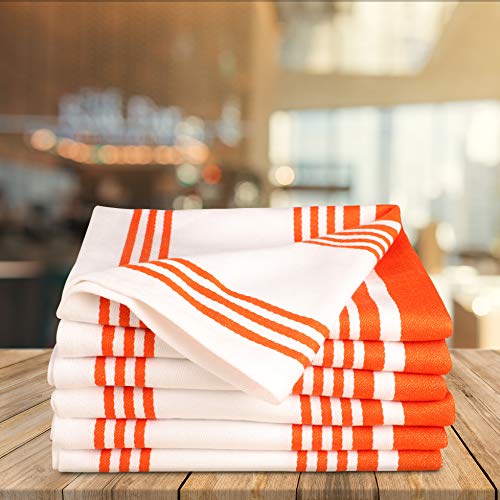 Urban Villa Kitchen Towels (20X30 Inches 6 Pack) Extra Large Premium Dish Towels For Kitchen Orange & White Dish Cloths Highly Absorbent 100% Cotton Kitchen Hand Towels With Hanging Loop Tea Towels #TOP1