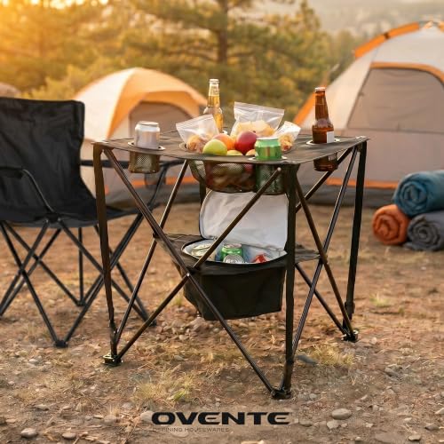 OVENTE Mesa de Camping Plegable con Enfriador Integrado, Negra POTC0014B miniatura 2