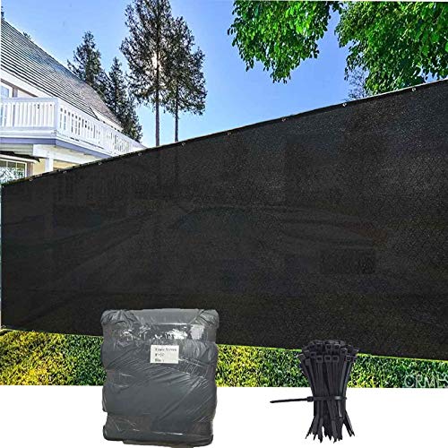 EVERGROW 8' x 50' Black Heavy Duty Privacy Screen Commercial Outdoor Shade Windscreen Mesh Fabric with Brass Grommet 150 GSM 90% UV Blockage Free Zip Ties 8 x 50 Black
