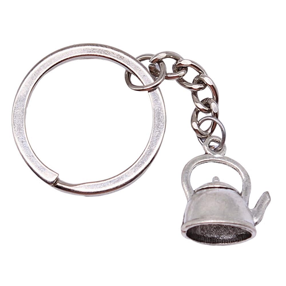 Wysiwyg Unisex A01-1Pcs-20X17x10mm 1Pcs 20X17x10mm Kettle Charms Keyrings Antique Silver Color Zinc Alloy Ring Size 28Mm