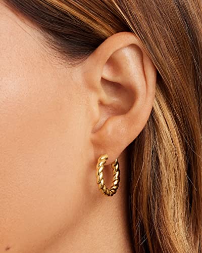 gorjana - Crew Hoops 13/16” - 18k Gold-Plated Brass - Elegant Twisted Design - Stainless Steel Post, Hinge Closure - Lightweight and Versatile - Daily Earring Wear3