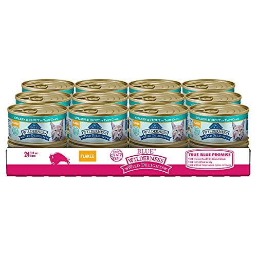 Image of Blue Buffalo Wilderness Wild Delights High Protein Grain Free, Natural Adult Flaked Wet Cat Food, Chicken & Trout 3-oz cans (Pack of 24)