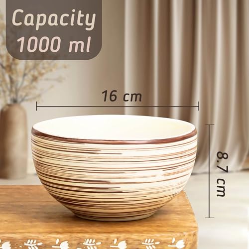 Image of The Earth Store Brown Spiral Ceramic Bowl 1000 ML, Set of 1 | Versatile Bowl for Serving, Mixing, Snacks, Dal, and More Perfect for Gifting & Daily Use