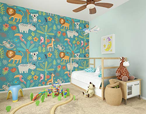 Mural de animales de la selva OhPopsi WALS0451 multicolor para dormitorios infantiles alegres 2