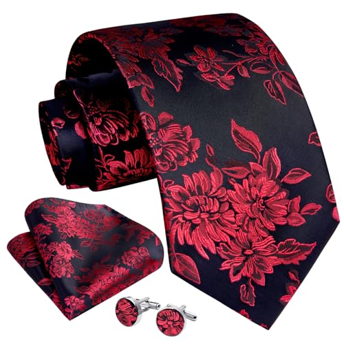 Image of Enlision Ties for Men Floral Tie Handkerchief Cufflinks Set Formal Flower Classic Mens Necktie & Pocket Square Wedding