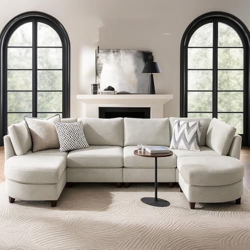 FURNART FURNITURE & INTERIOR Modern Configuration Curved Alzera U Shaped Sectional Sofa Set for Living Room,Bedroom,Office,Home Furniture (Half White)