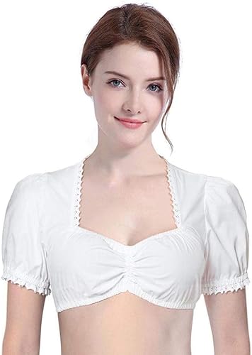 Blusa alemana Dirndl para mujer, blusa corta blanca abombada, disfraz de cerveza, disfraz de fiesta del Oktoberfest bávaro, Blanco