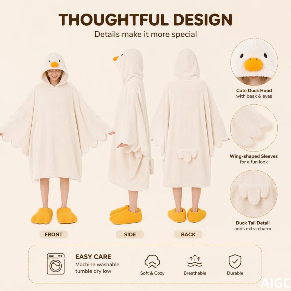 Pijama de pato, divertido disfraz de ganso con capucha para adultos, mameluco suave de animales con mangas y pantuflas de pies