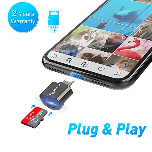 Lector de Tarjetas Micro SD para i-Phone/Pad, Aluminio a Lector de cámara de Tarjeta Micro SD, Lector de Tarjetas de Memoria para cámara de Juegos Trail para Micro SD/TF, Plug and Play-Negro